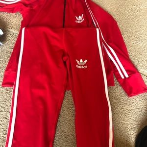 Red adidas track suit set